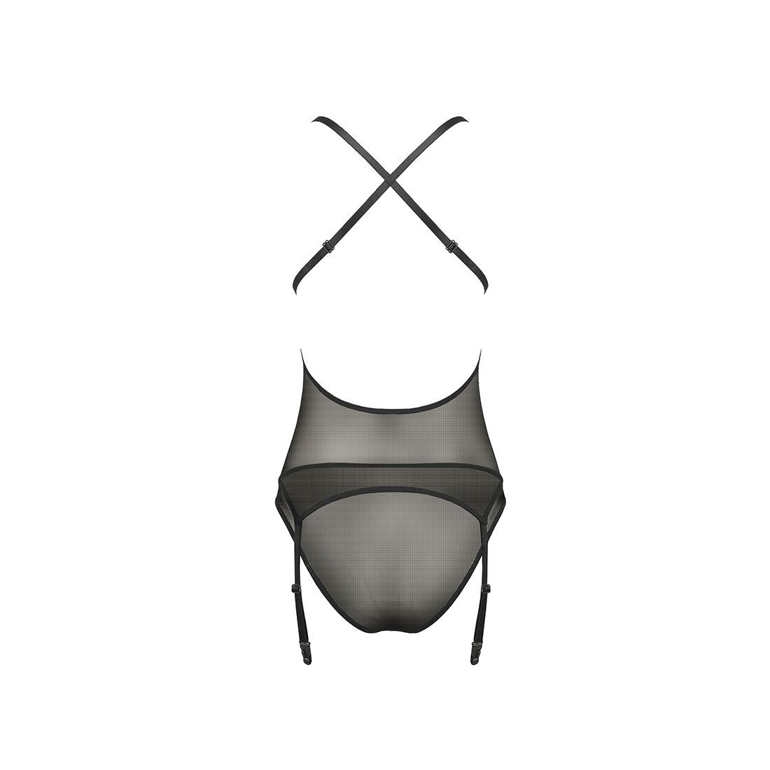 Корсет с декольте ERZA CORSET black L/XL - Passion, пажи, трусики, полупрозрачный