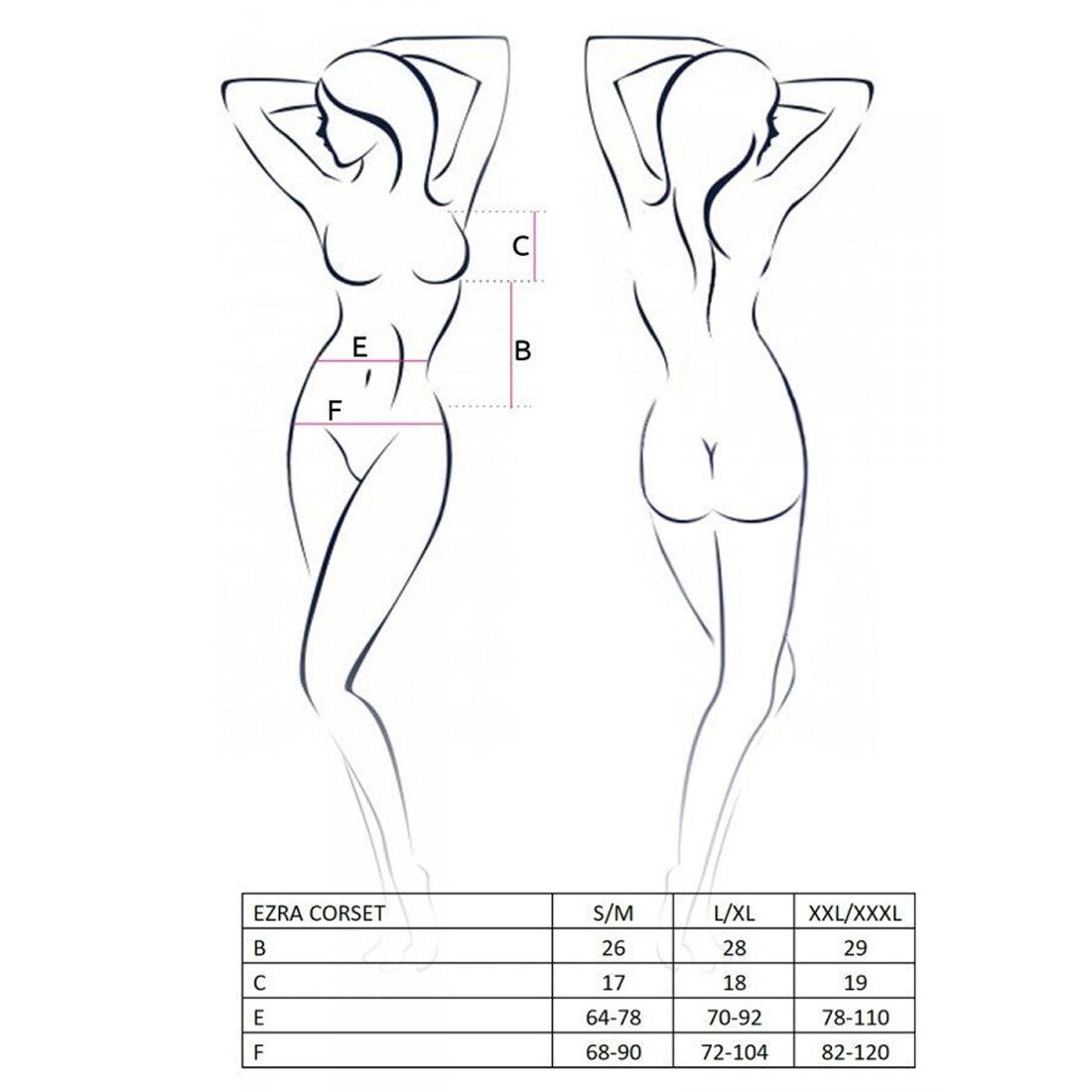 Корсет с декольте ERZA CORSET black L/XL - Passion, пажи, трусики, полупрозрачный