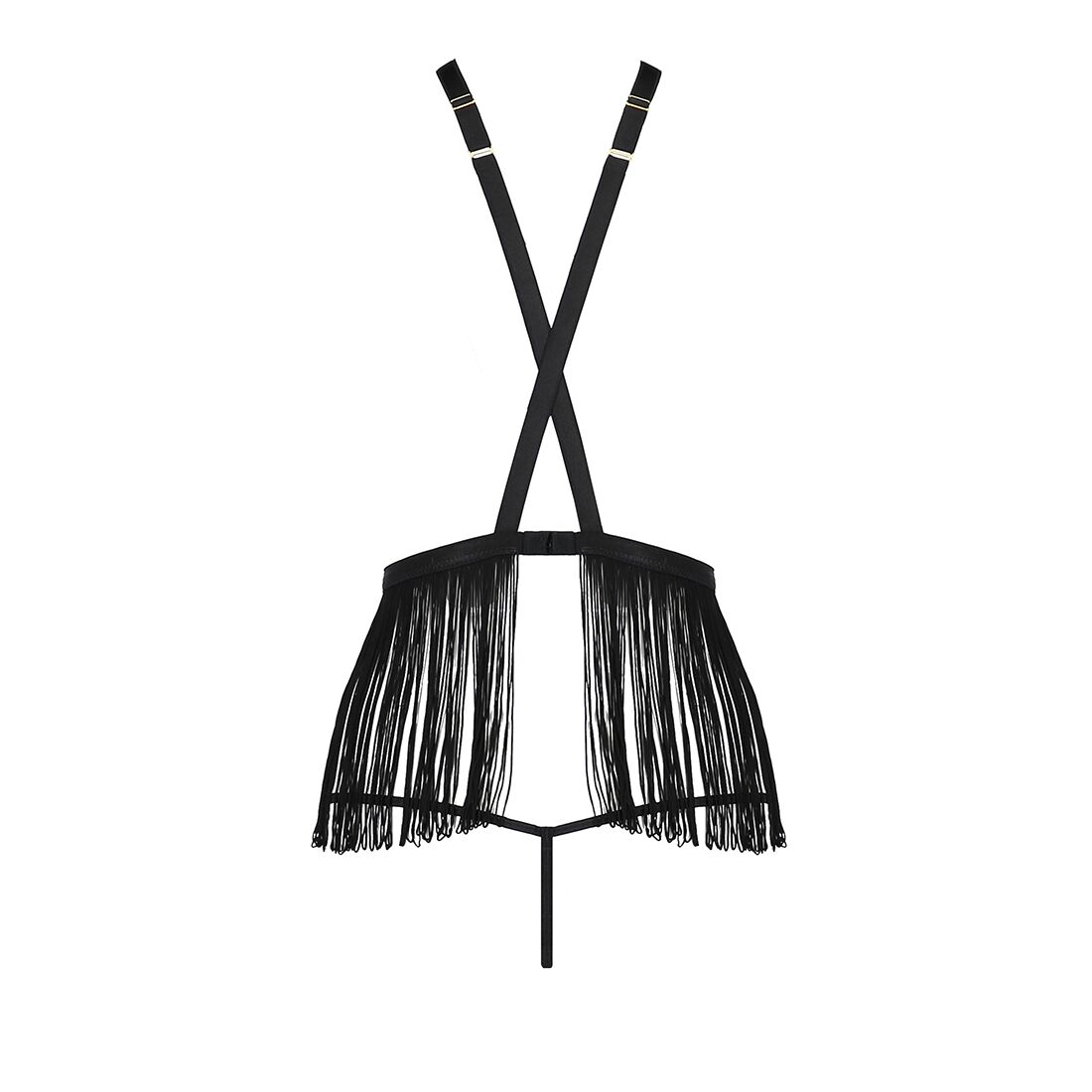 Комплект белья INDRA SET OpenBra black S/M - Passion Exclusive: стринги, портупея с бахромой