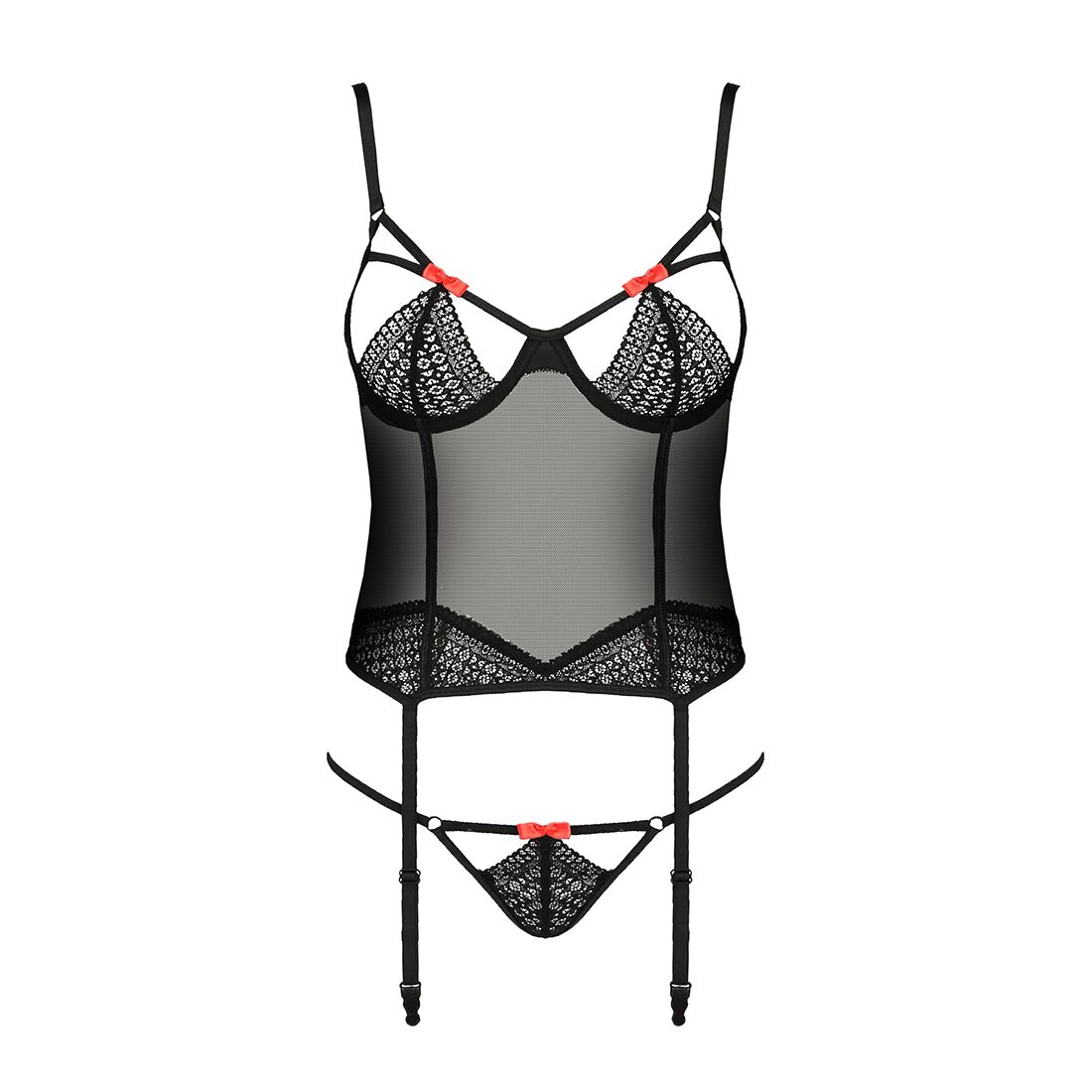 (SALE) Корсет с пажами PERDITA CORSET black L/XL - Passion Exclusive, стрэпы,трусики, укороченный