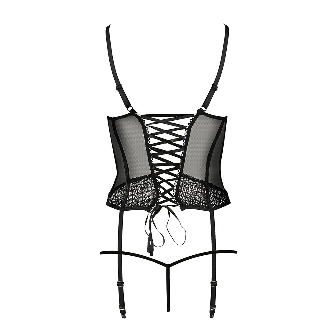 (SALE) Корсет с пажами PERDITA CORSET black L/XL - Passion Exclusive, стрэпы,трусики, укороченный