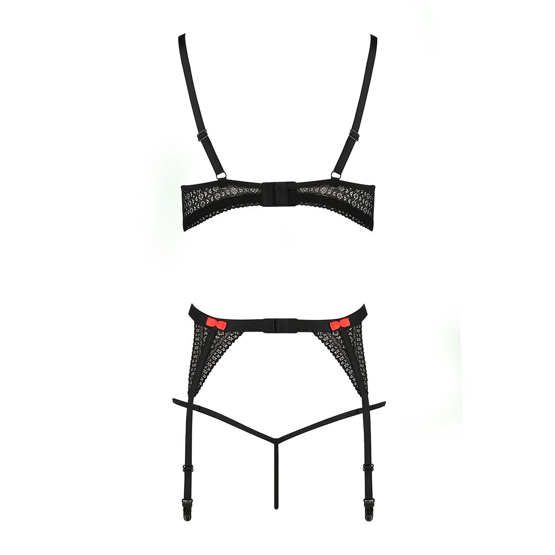 Комплект белья PERDITA SET black L/XL - Passion Exclusive: стрэпы: лиф, стринги и пояс для чулок
