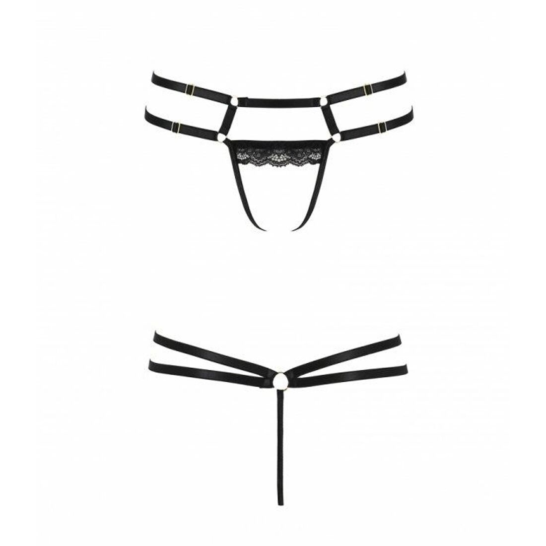 Трусики-стринги из стреп с кружевом LORRY THONG black L/XL - Passion Exclusive