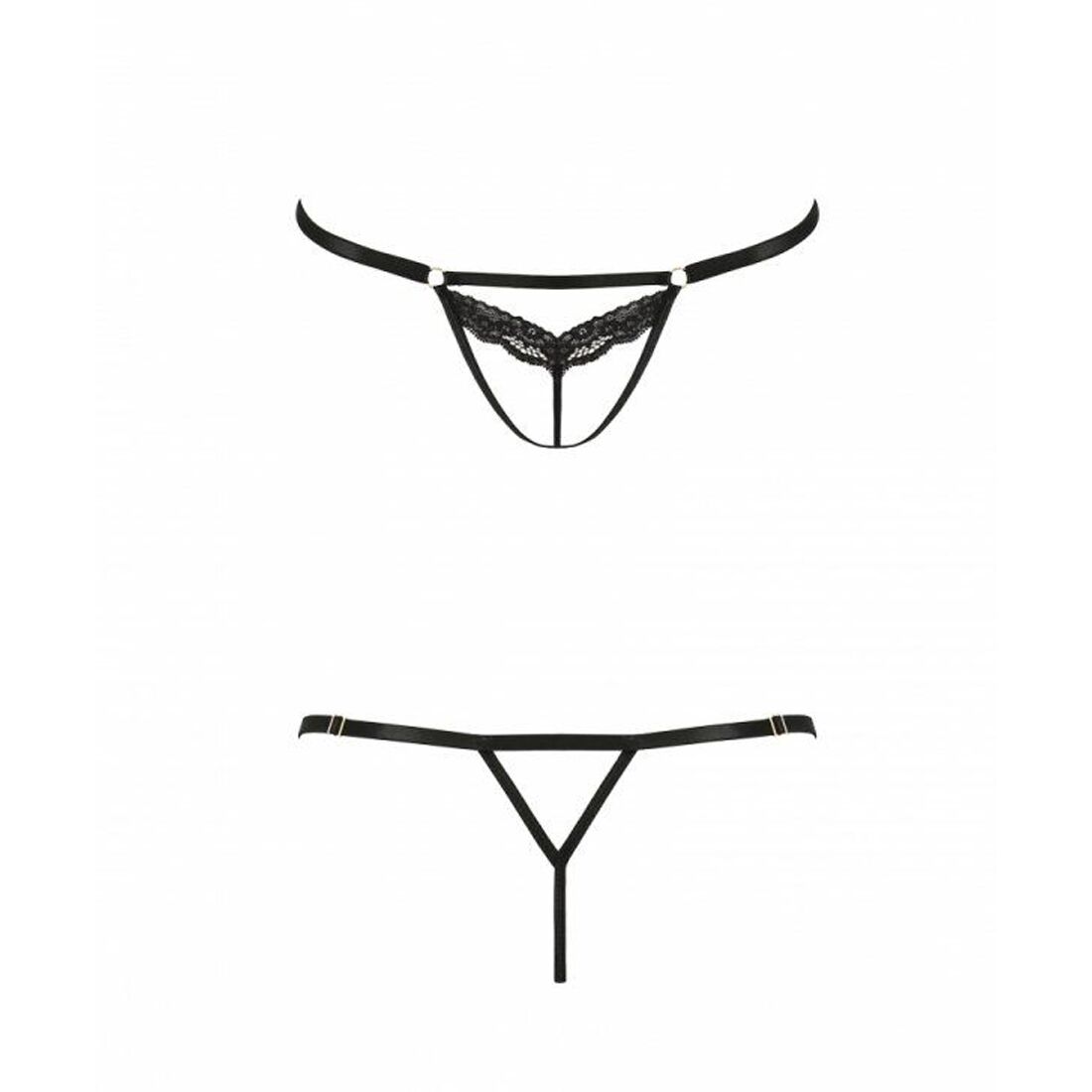 Откровенные трусики-стрепы с кружевом SOLON THONG black L/XL - Passion Exclusive