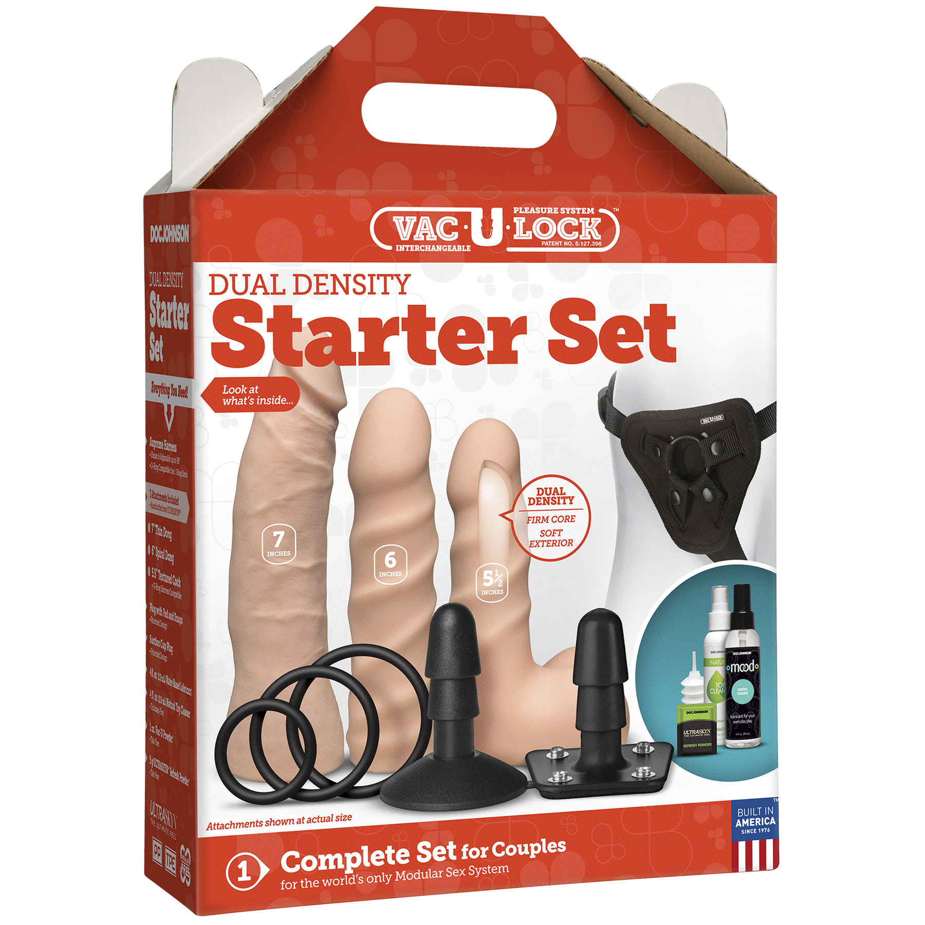 Набор для страпона Doc Johnson Vac-U-Lock Dual Density Starter Set Vanilla, диаметр 2х3,8см, 5,1см