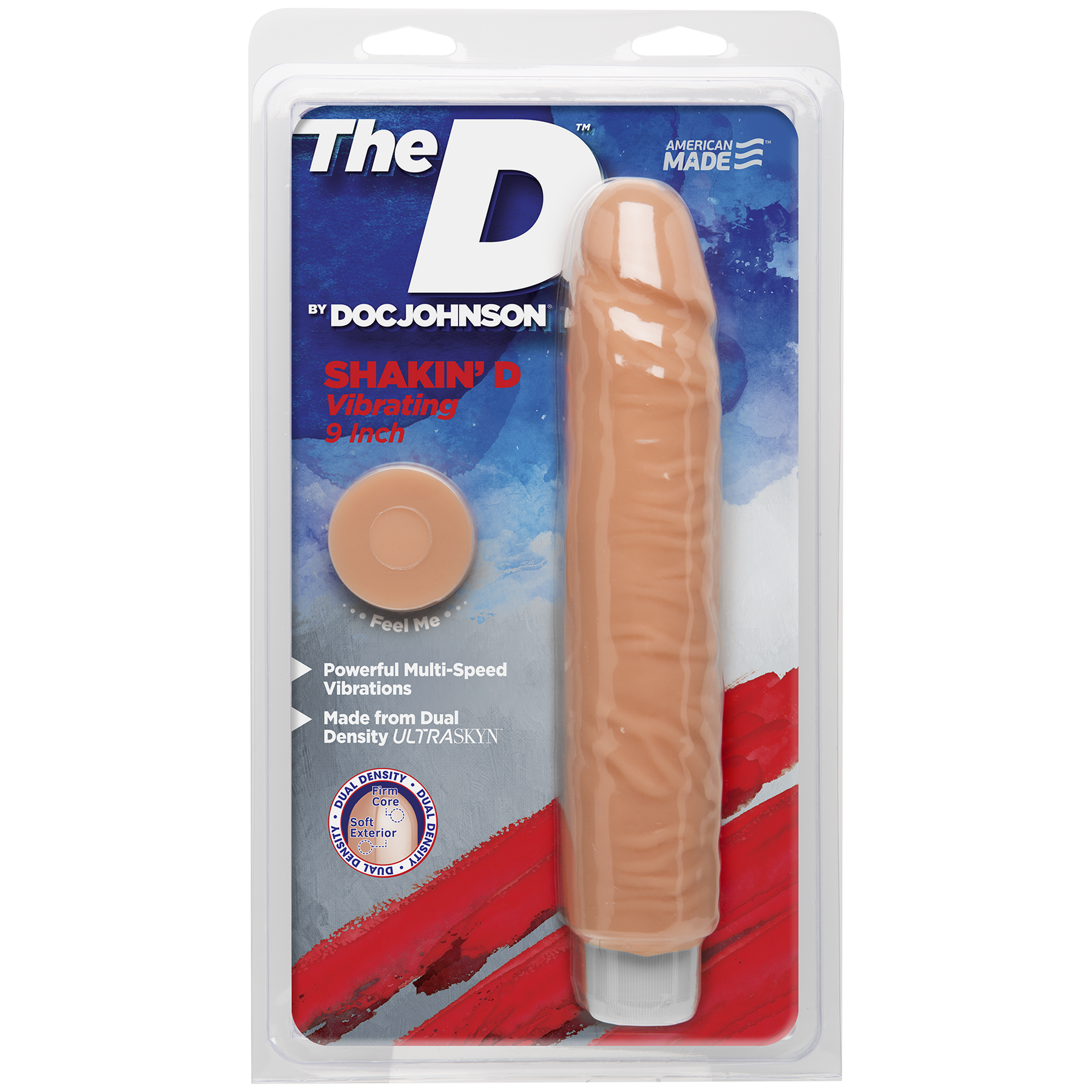 Фаллоимитатор Doc Johnson The D: Shakin D 9 Inch Vibro ULTRASKYN, диаметр 3,8см, плавная регулировка