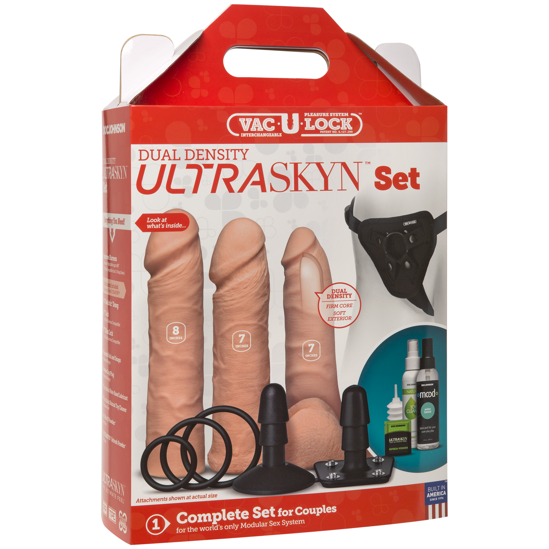 Набор для страпона Doc Johnson Vac-U-Lock Dual Density UltraSKYN Set, диаметр 3×4,5см