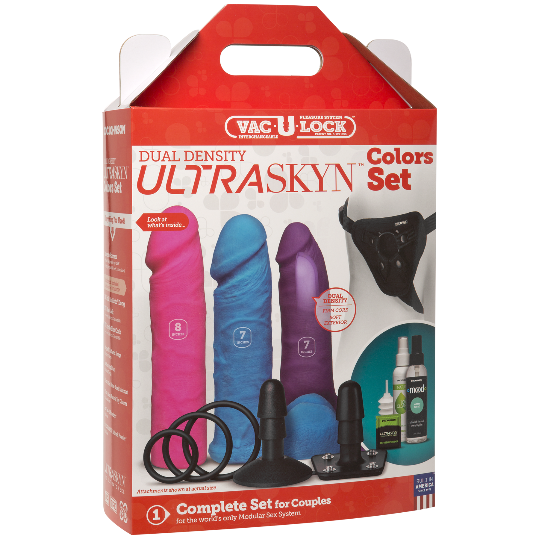 Набор для страпона Doc Johnson Vac-U-Lock Dual Density UltraSKYN Colors Set, диаметр 3х4,5см