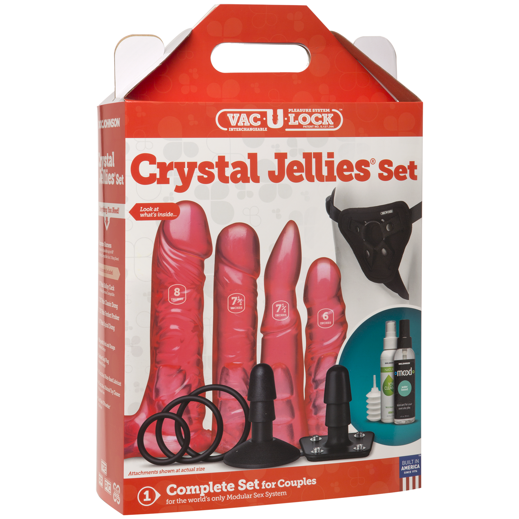 Набор для страпона Doc Johnson Vac-U-Lock Crystal Jellies Set, диаметр 3,8см, 2×4,5см, 5,1см