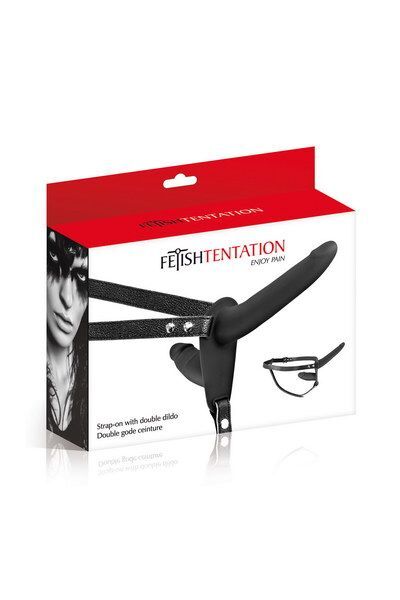 Двойной страпон Fetish Tentation Strap-On with Double Dildo Black (мятая упаковка)