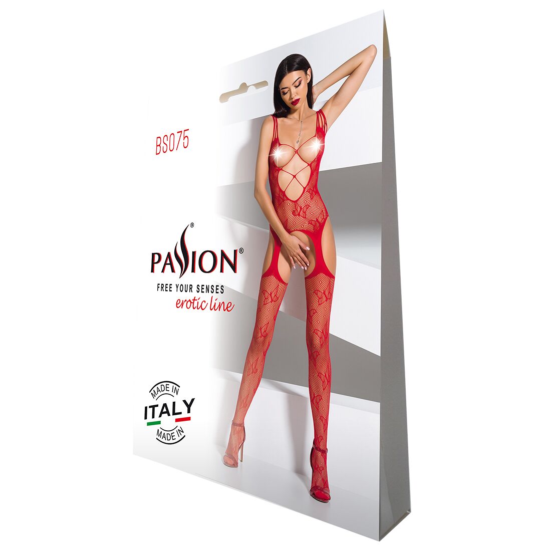 Откровенный бодистокинг с глубоким декольте Passion BS075 red