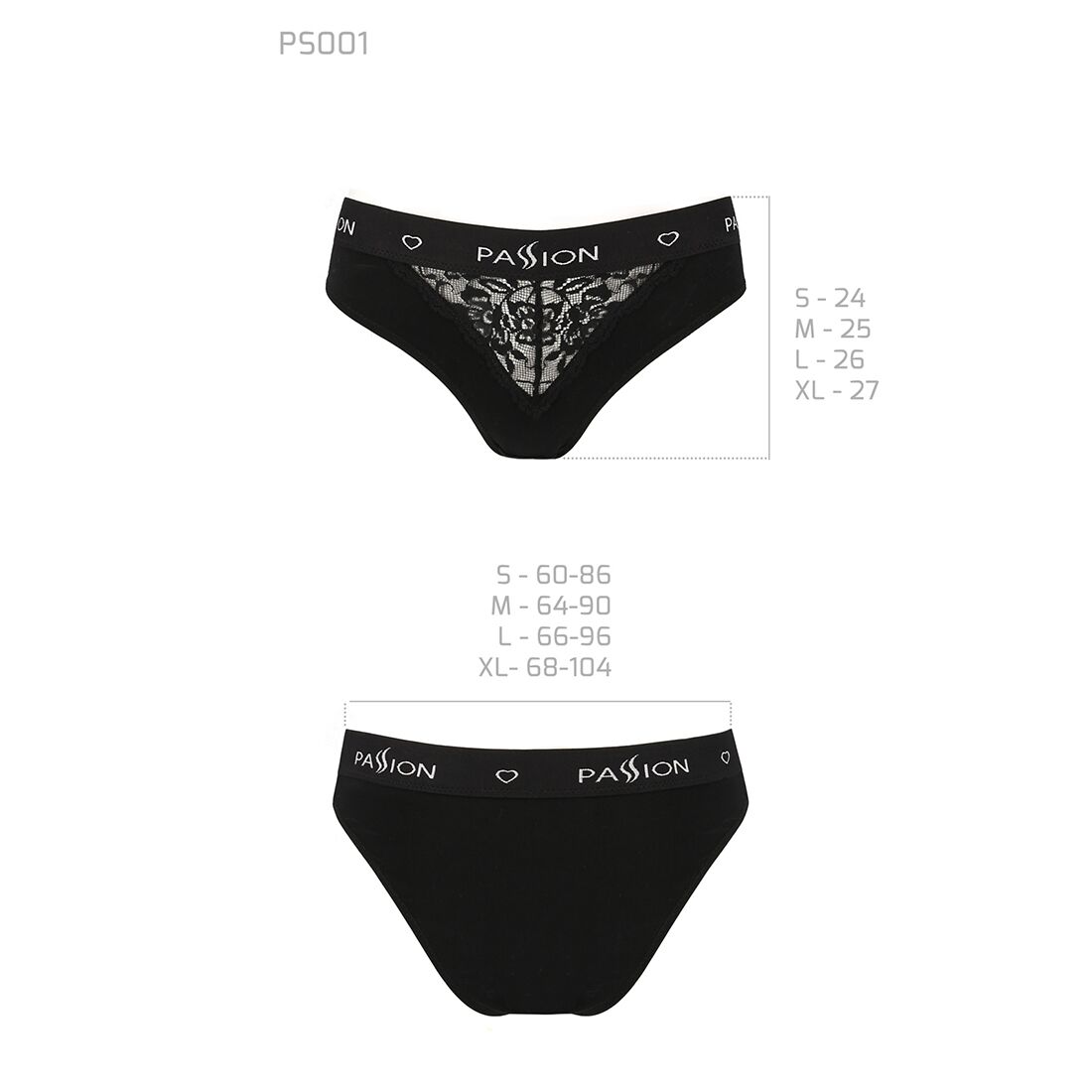 Трусики с широкой резинкой и кружевом Passion PS001 PANTIES black, size XL