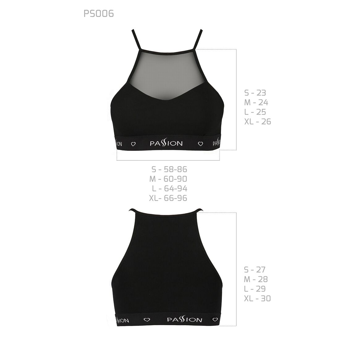 Спортивный топ с прозрачной вставкой Passion PS006 TOP black, size XL
