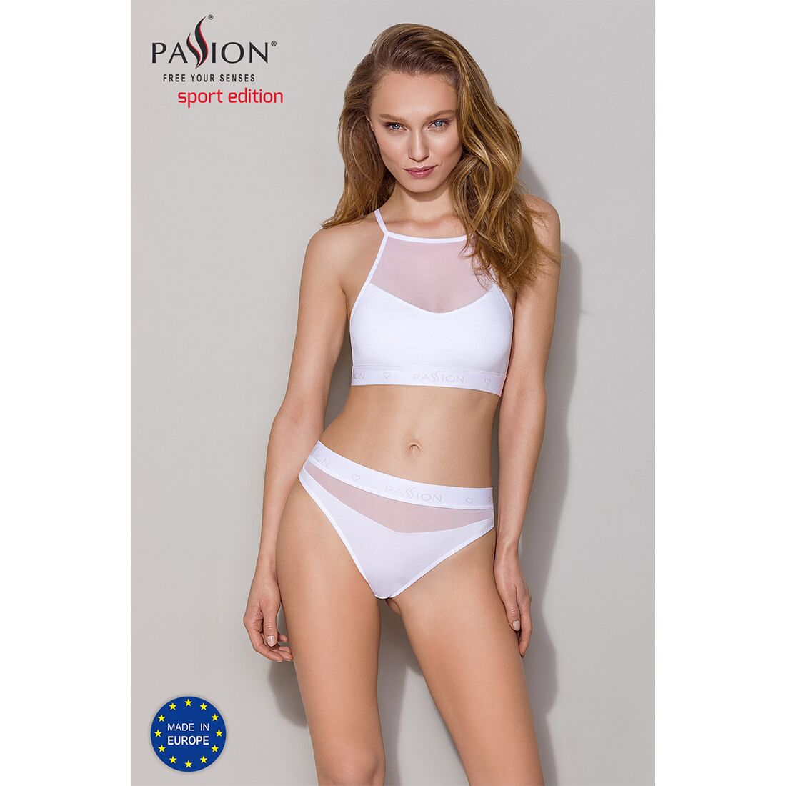 Спортивный топ с прозрачной вставкой Passion PS006 TOP white, size L