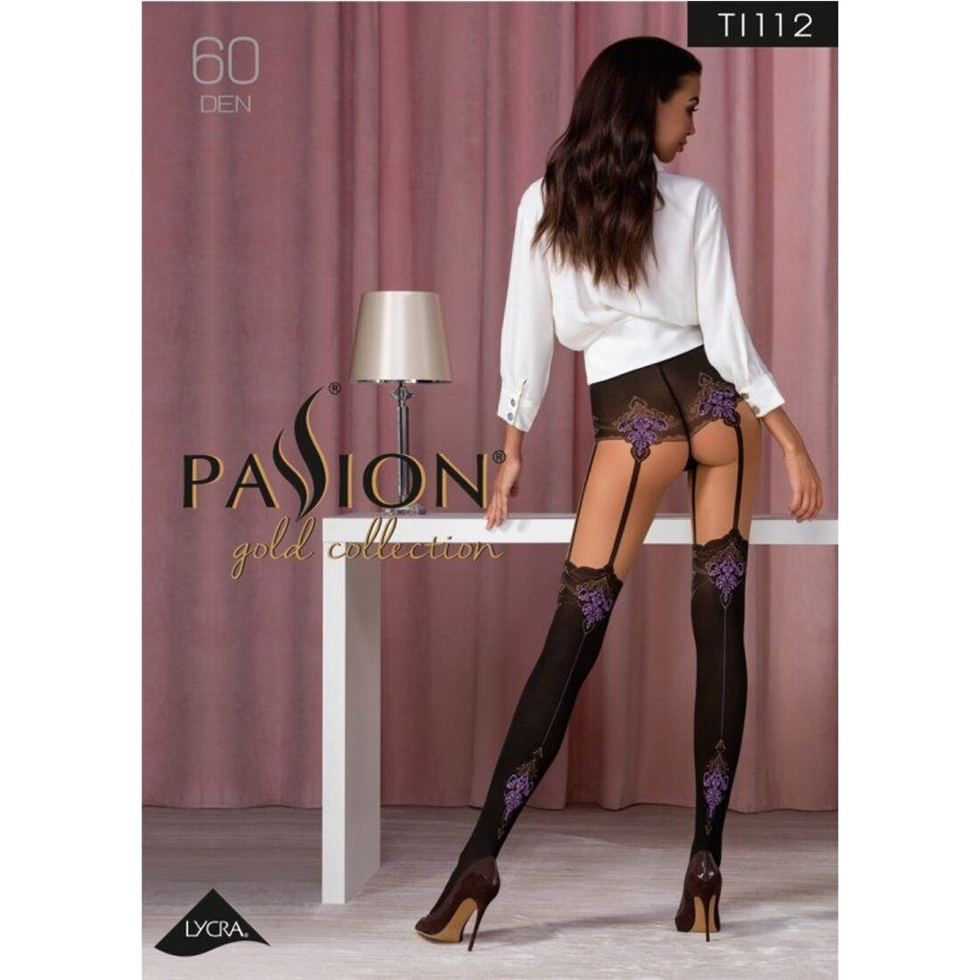 Колготки с эффектом чулок на подвязках Passion TI112 nero-violet 3/4 (60/20 den)