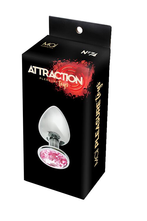 Металлическая анальная пробка с розовым кристаллом MAI Attraction Toys №74 (мятая упаковка)