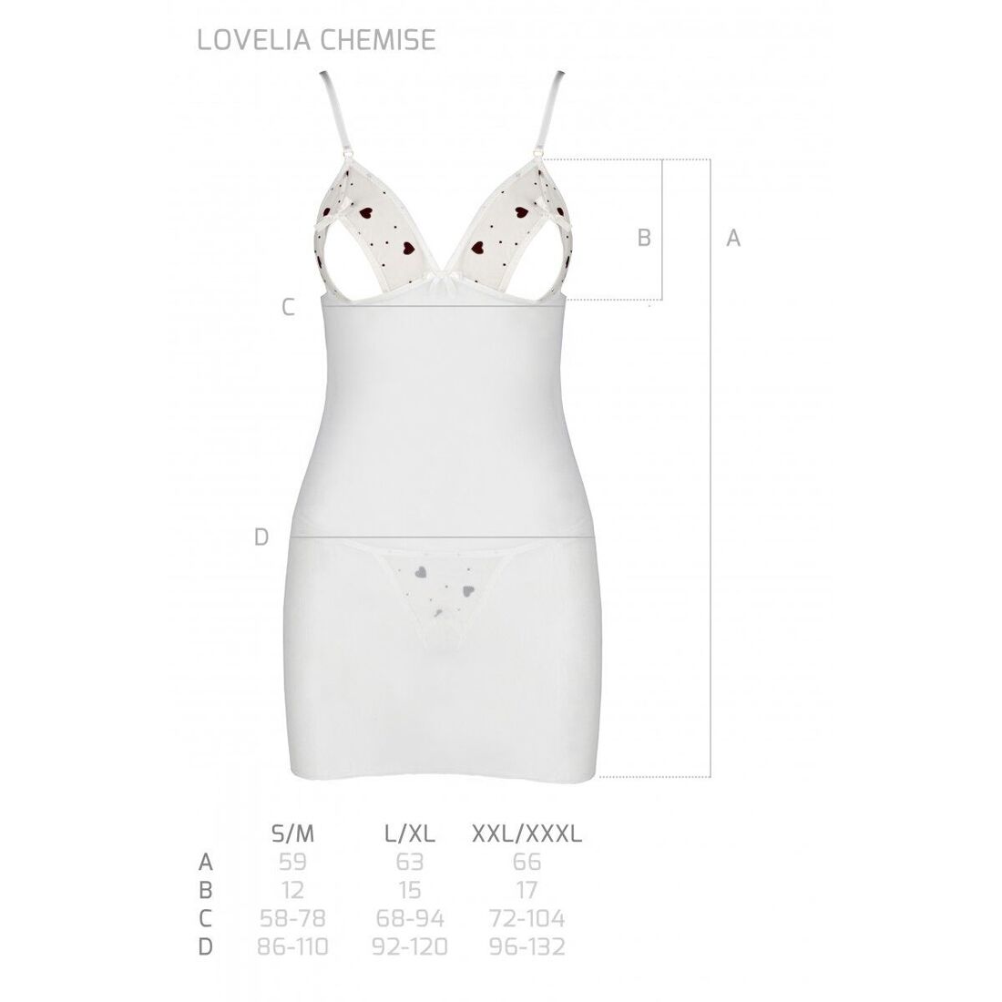 Сорочка с вырезами на груди + стринги LOVELIA CHEMISE white L/XL - Passion