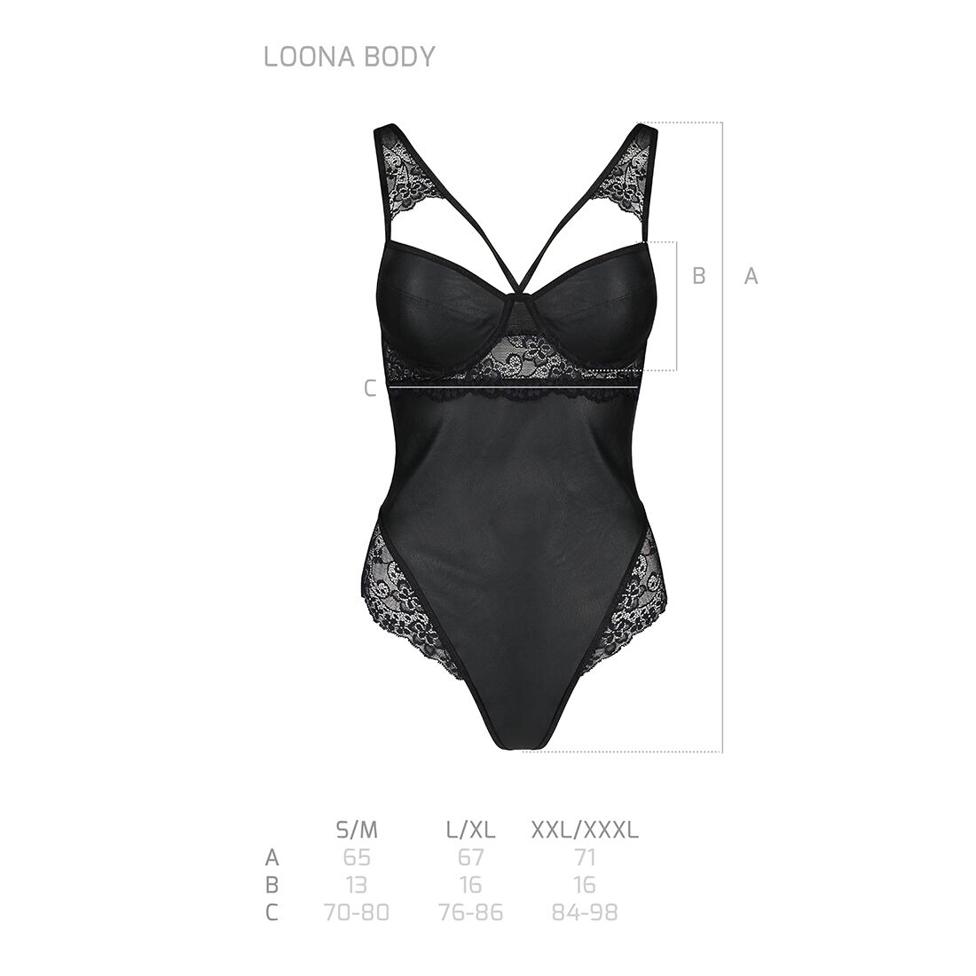 Боди из эко-кожи и кружева Loona Body black XXL/XXXL - Passion