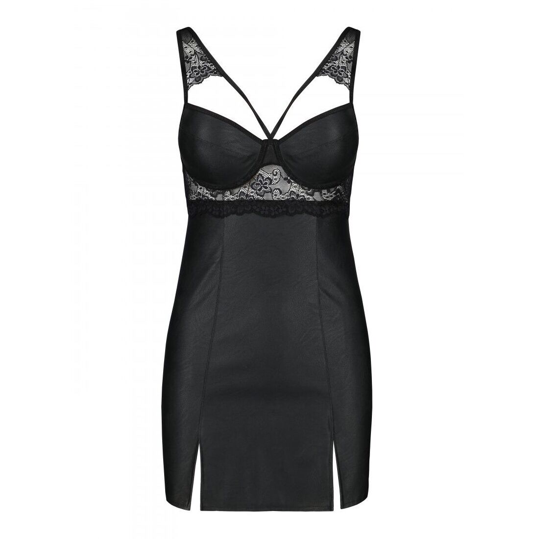 Бэби-долл из эко-кожи и кружева Loona Chemise black XXL/XXXL - Passion