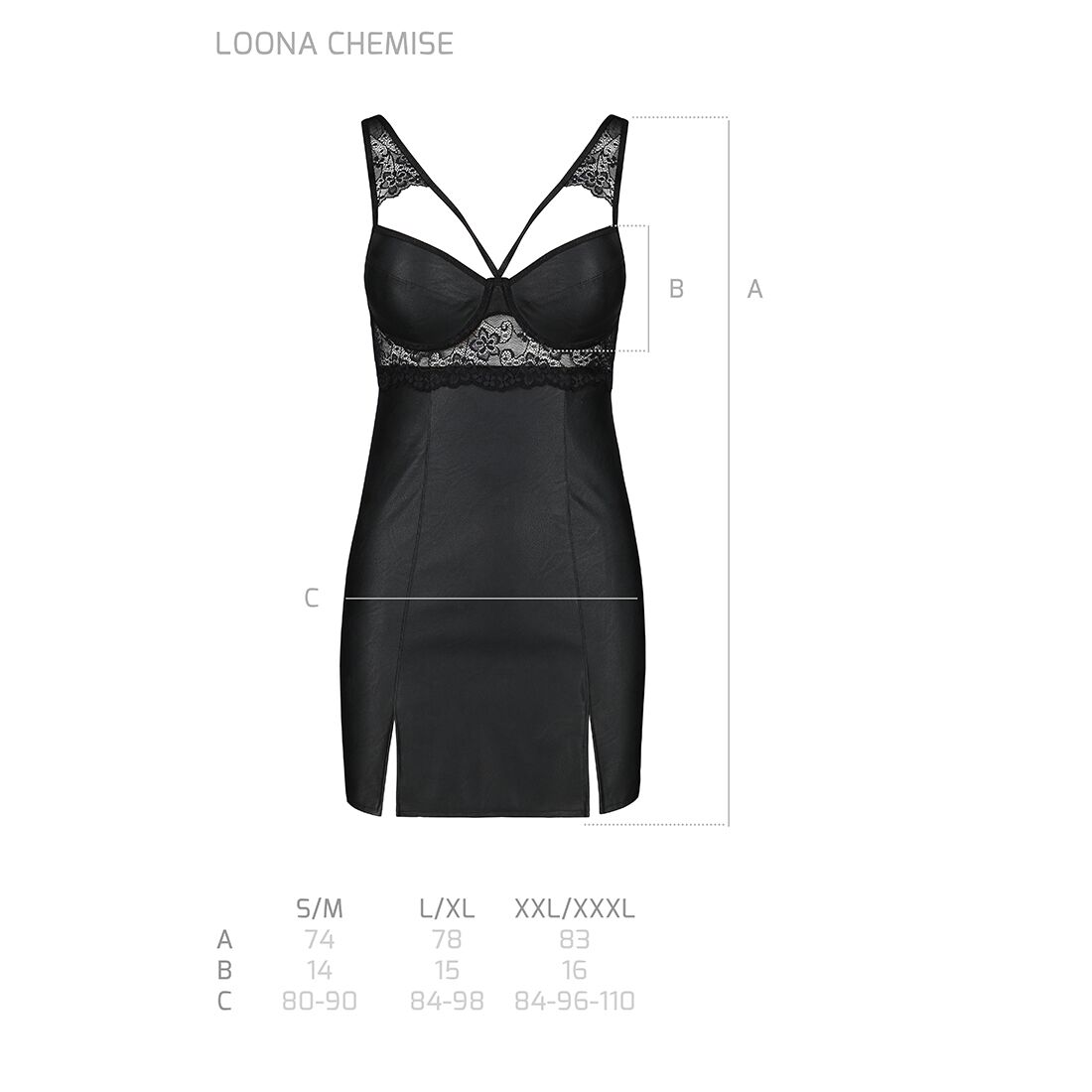 Бэби-долл из эко-кожи и кружева Loona Chemise black XXL/XXXL - Passion