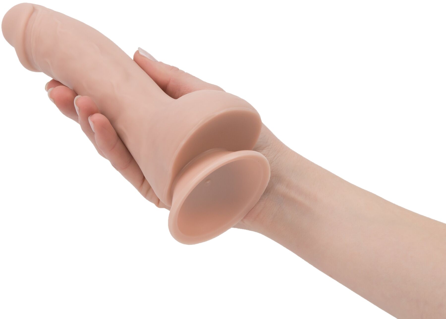 Изогнутый фаллоимитатор на присоске ADDICTION — BRAD 7,5″ Dildo With Balls, Beige