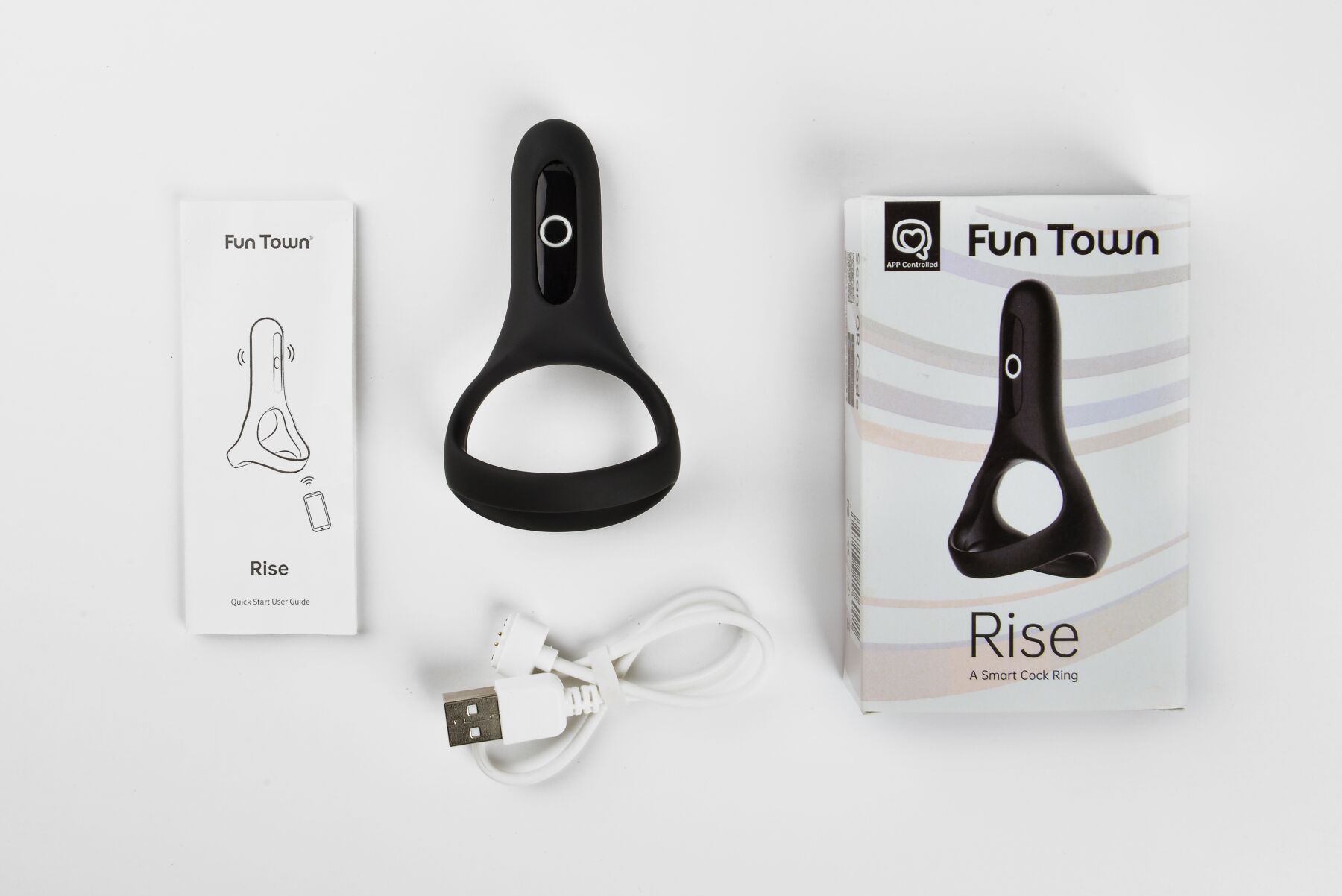 Двойное эрекционное кольцо Fun Town Rise Black, управление со смартфона