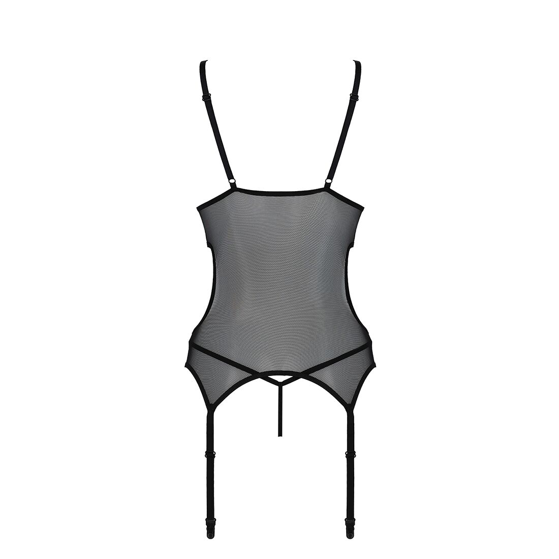 Корсет с подвязками и ажурным лифом Christa Corset black XXL/XXXL — Passion, стринги в комплекте