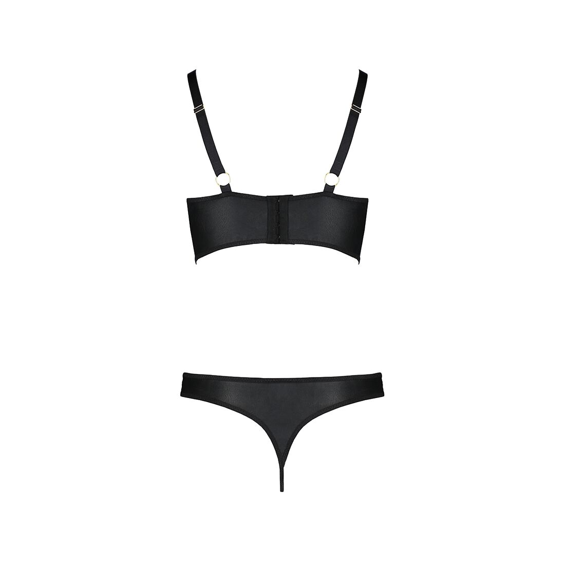 Комплект из эко-кожи с люверсами и ремешками Malwia Bikini black XXL/XXXL — Passion, бра и трусики