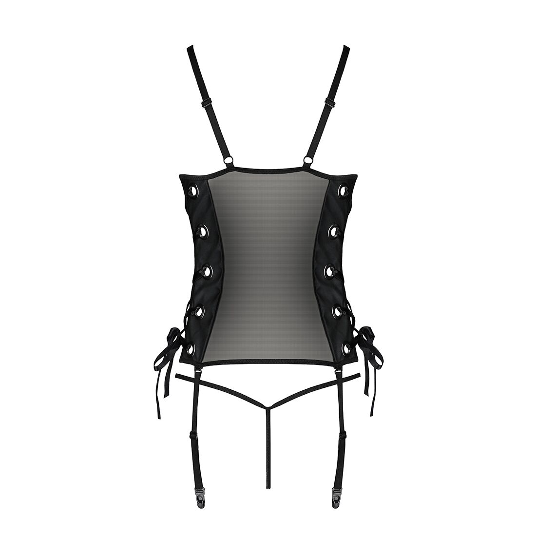 Сетчатый корсет из эко-кожи, с люверсами и съемными пажами Malwia Corset black XXL/XXXL — Passion, с