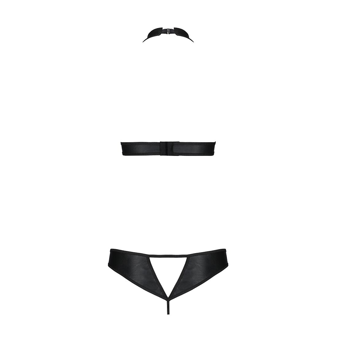 Комплект: открытый топ и трусики из эко-кожи с люверсами Malwia Set with Open Bra black XXL/XXXL — P