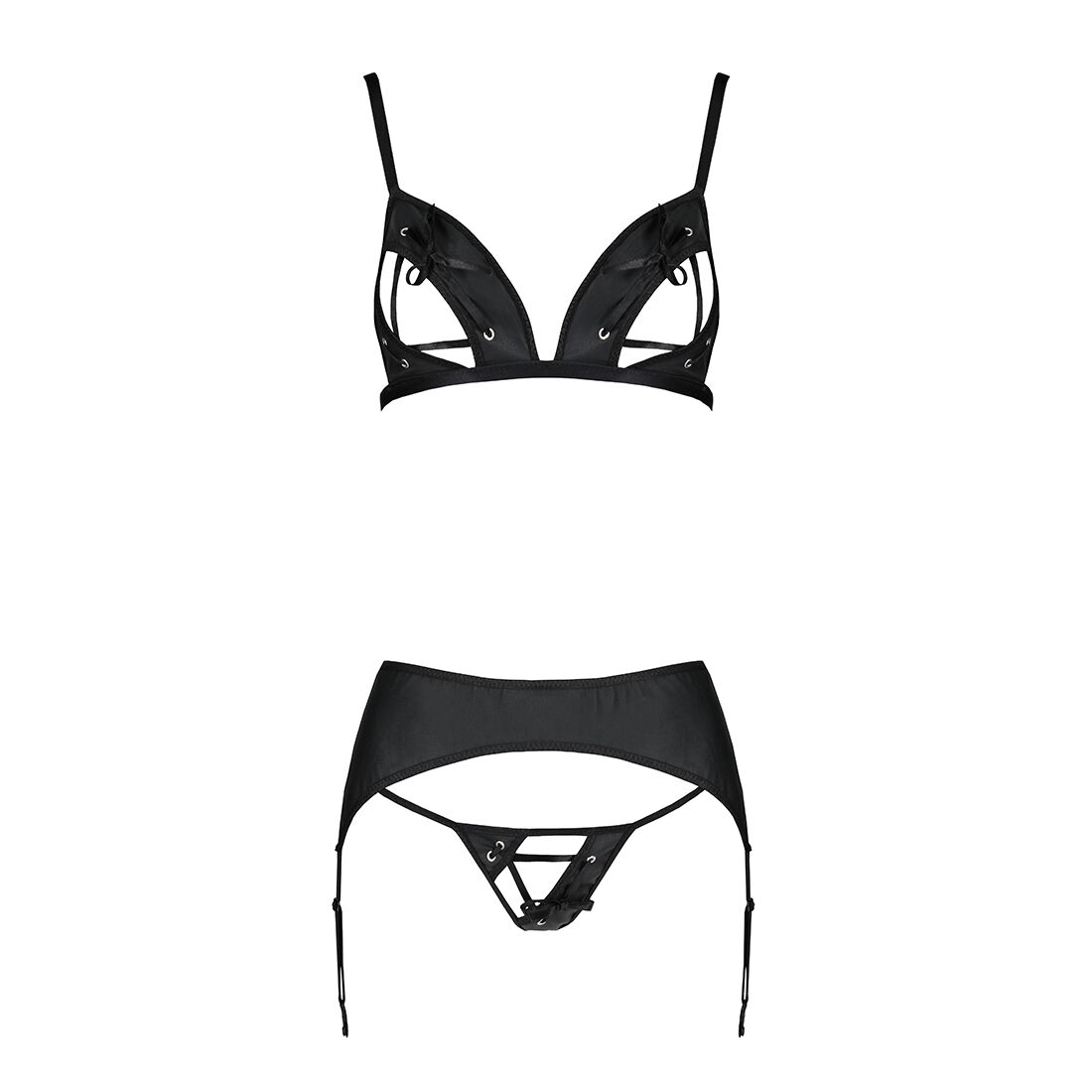 Комплект из эко-кожи Passion Miley Set black XXL/XXXL: трусики, бюстгальтер, пояс для чулок