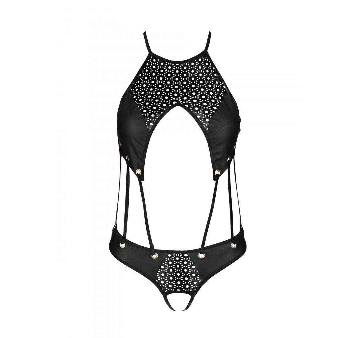 Боди из эко-кожи с ремешками и перфорацией Tamaris Body black L/XL — Passion