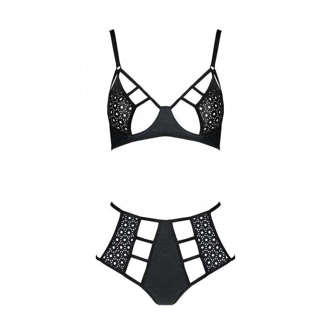 Комплект из эко-кожи: бюстгальтер и трусики с перфорацией Tamaris Set black XXL/XXXL — Passion