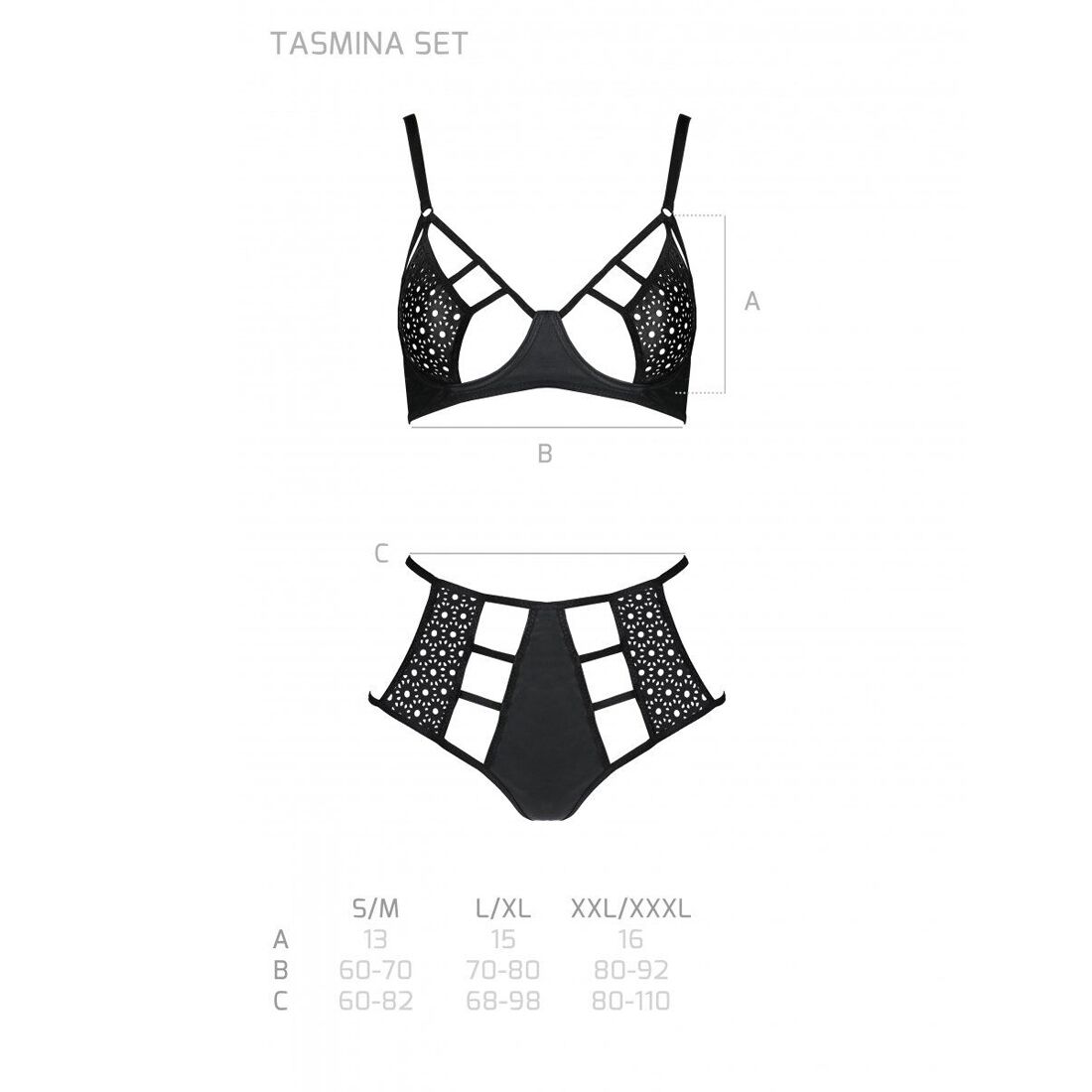 Комплект из эко-кожи: бюстгальтер и трусики с перфорацией Tamaris Set black XXL/XXXL — Passion