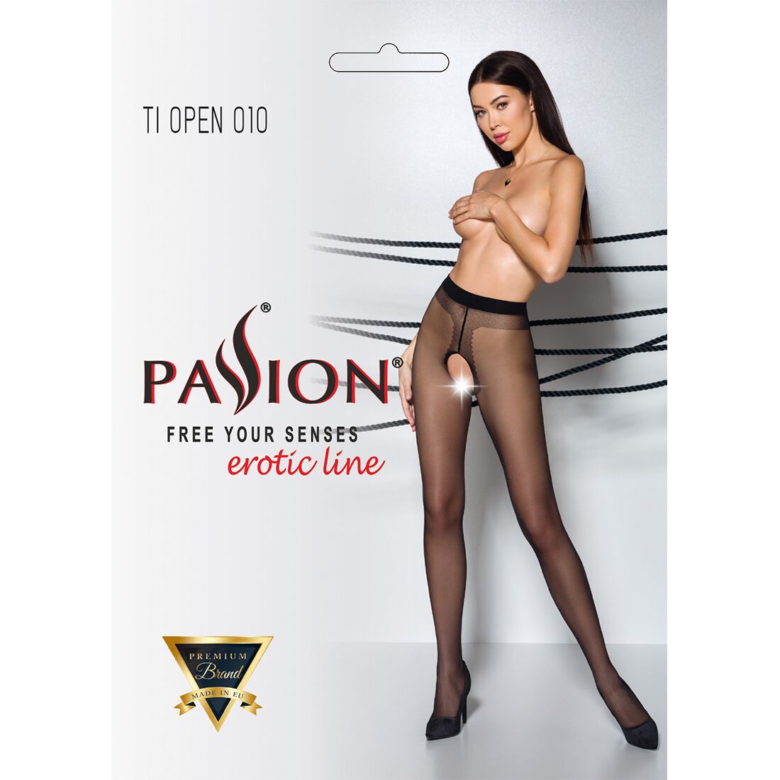 Колготки с открытым доступом, контрастная линия TIOPEN 010 black 1/2 (20 den) — Passion
