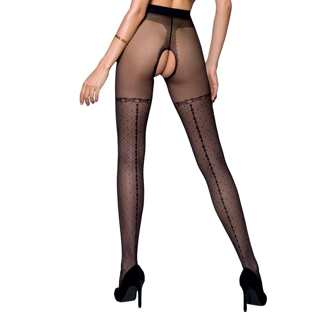 Колготки с открытым доступом, имитация чулок TIOPEN 014 black 5 (20 den) — Passion