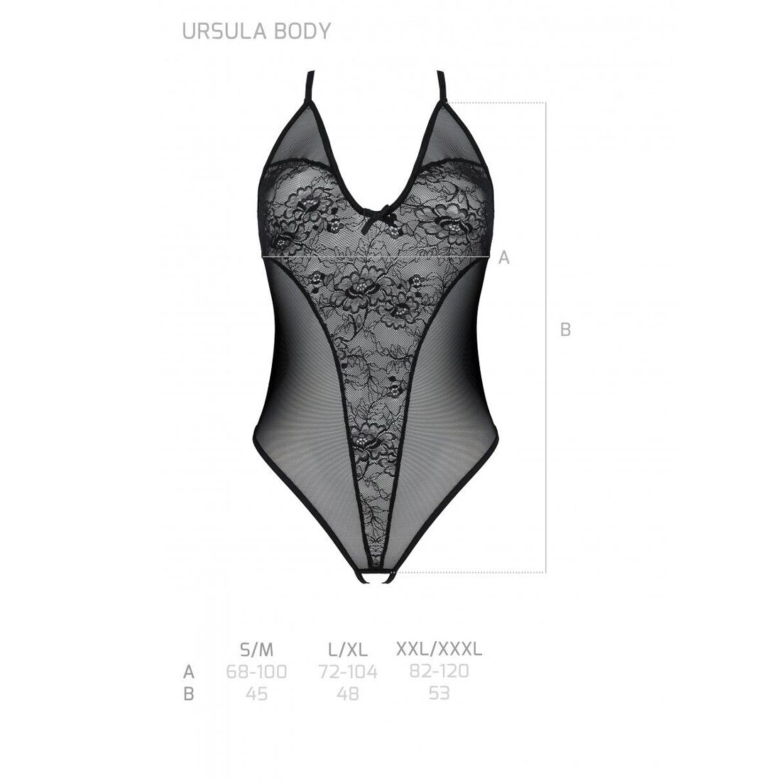 Боди с ажурным декором и открытым шагом Ursula Body black XXL/XXXL — Passion