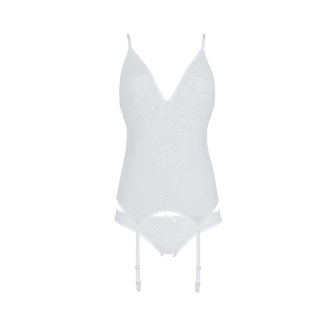 Корсет с пажами, трусики с ажурным декором и открытым шагом Ursula Corset white L/XL — Passion