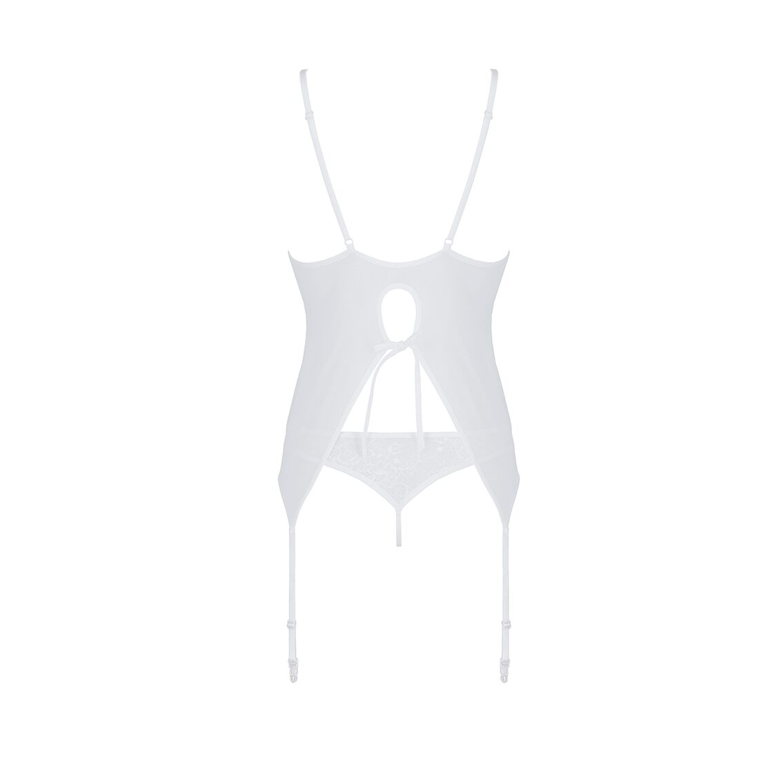 Корсет с пажами, трусики с ажурным декором и открытым шагом Ursula Corset white L/XL — Passion
