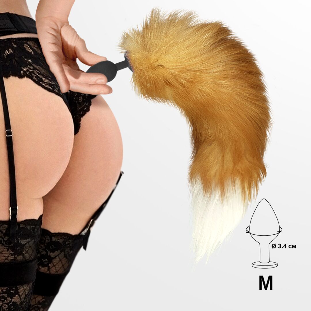 Силиконовая анальная пробка с хвостом из натурального меха Art of Sex size M  Red Fox fox