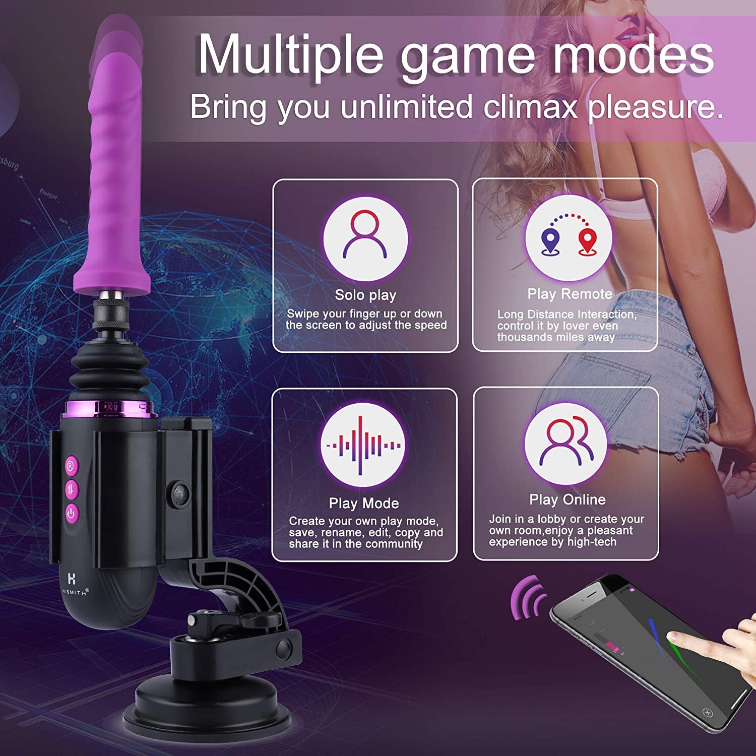 Мини секс-машина Hismith Mini Capsule Sex-Machine with Strong Suction APP, мощная, перезаряжаемая