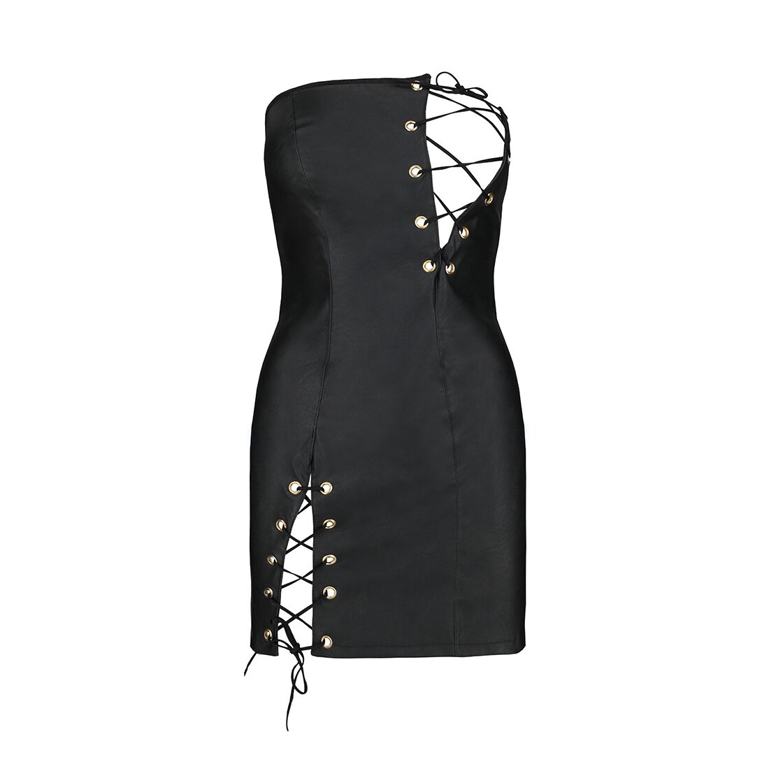 Мини-платье из экокожи CELINE CHEMISE black XXL/XXXL — Passion: шнуровка, трусики в комплекте