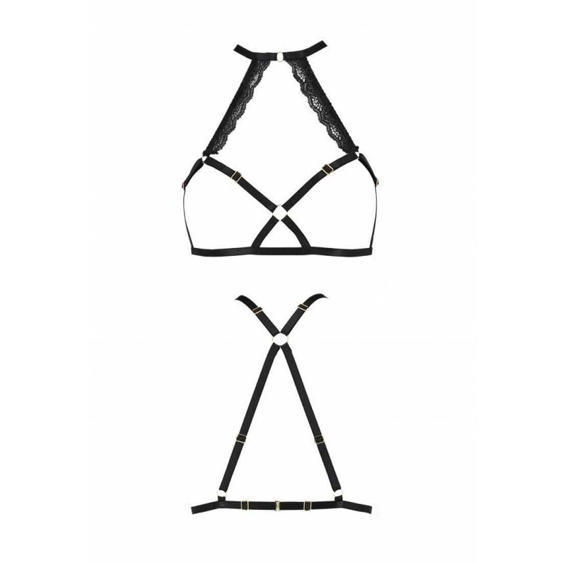 Портупея из стреп с кружевом Lorry Bra black XXL/XXXL — Passion Exclusive: стринги в комплекте