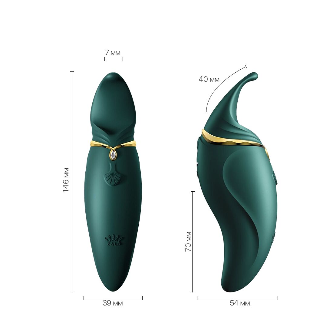 Вибратор 2в1 с язычком Zalo — Hero Jewel Green, кристалл Swarovski