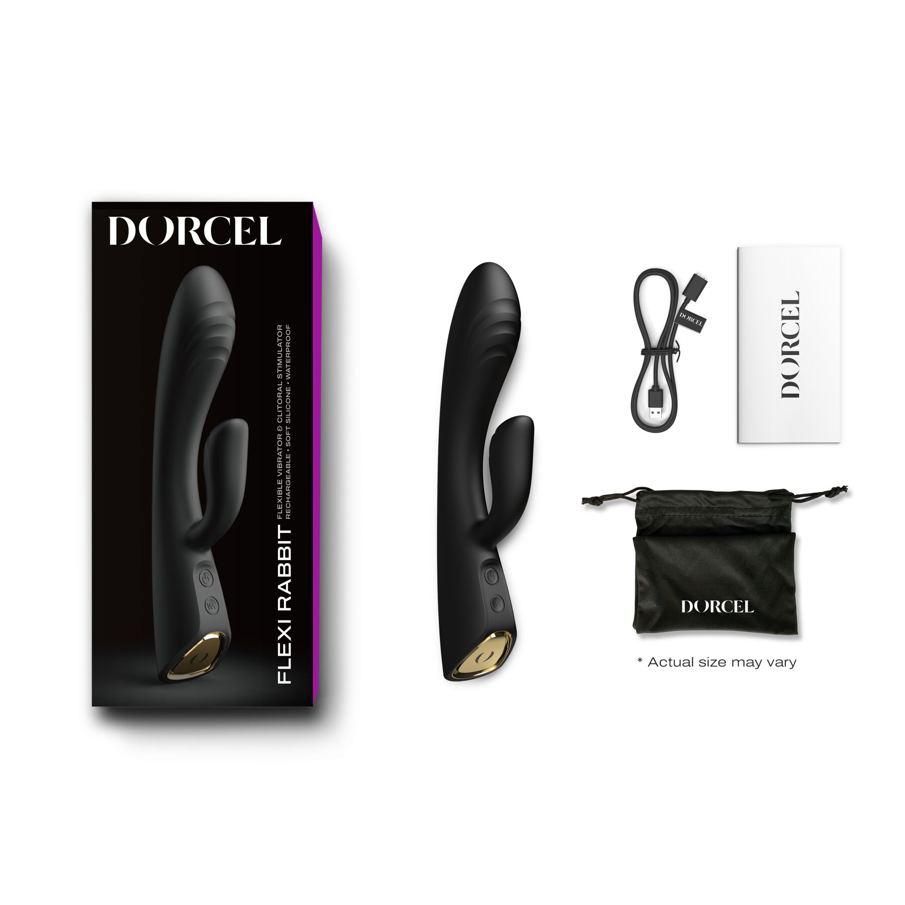 Вибратор-кролик с подогревом Dorcel FLEXI RABBIT BLACK, гибкий ствол