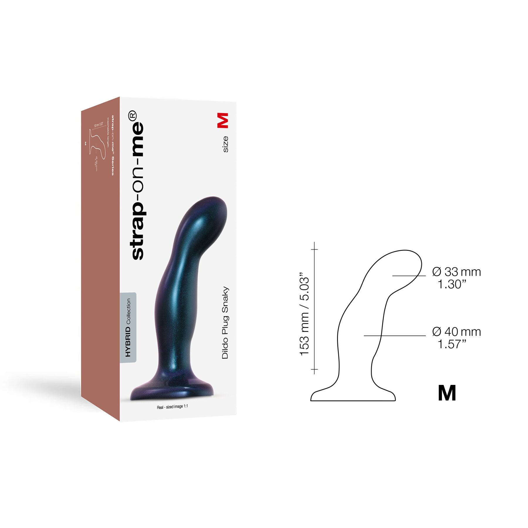 Дилдо Strap-On-Me DILDO PLUG SNAKY METALLIC BLUE, размер M, диаметр 4 см, вводимая длина 15,3 см