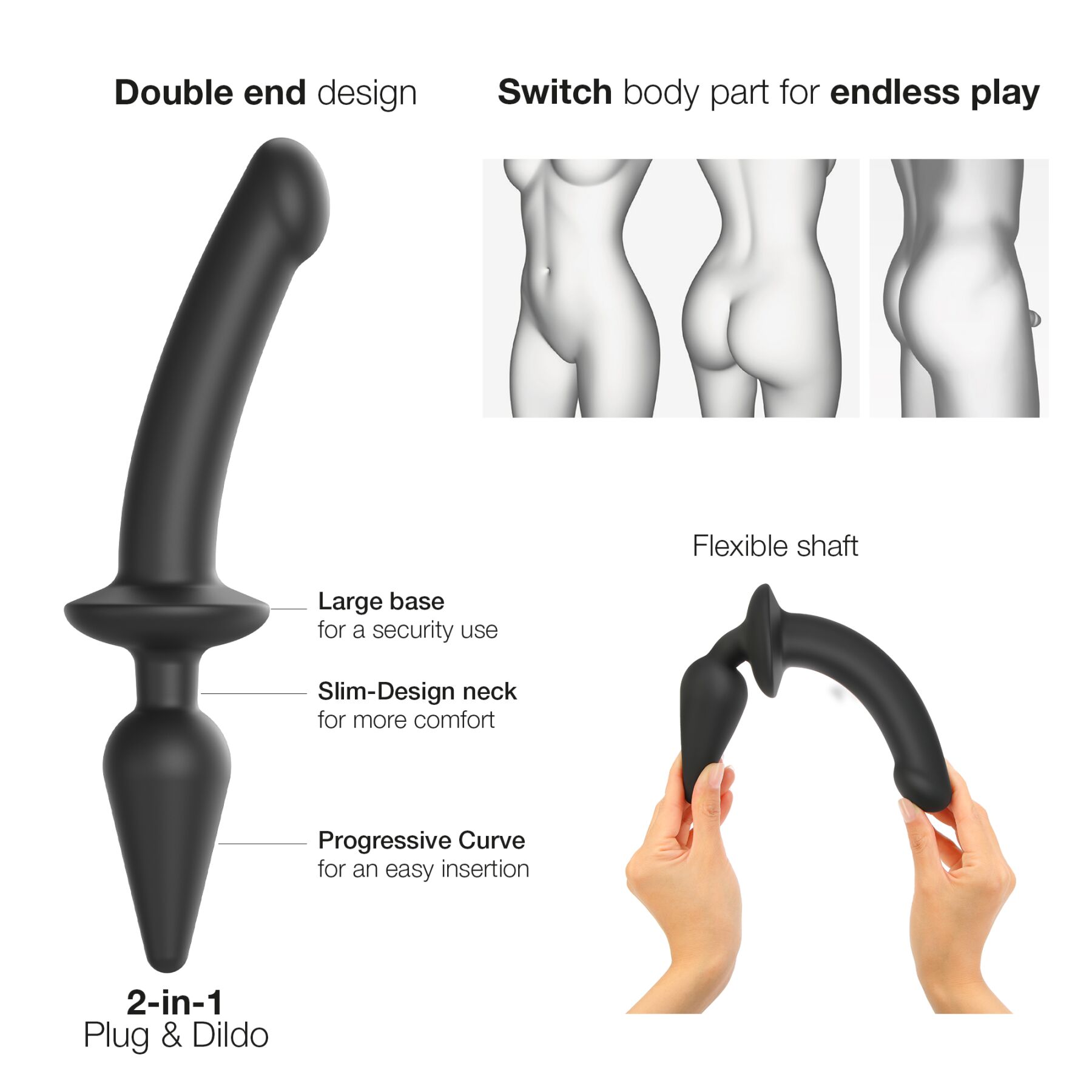 Анальная пробка с дилдо 2в1 Strap-On-Me SWITCH PLUG-IN DILDO Black S, диаметр 3,3/2,9 см