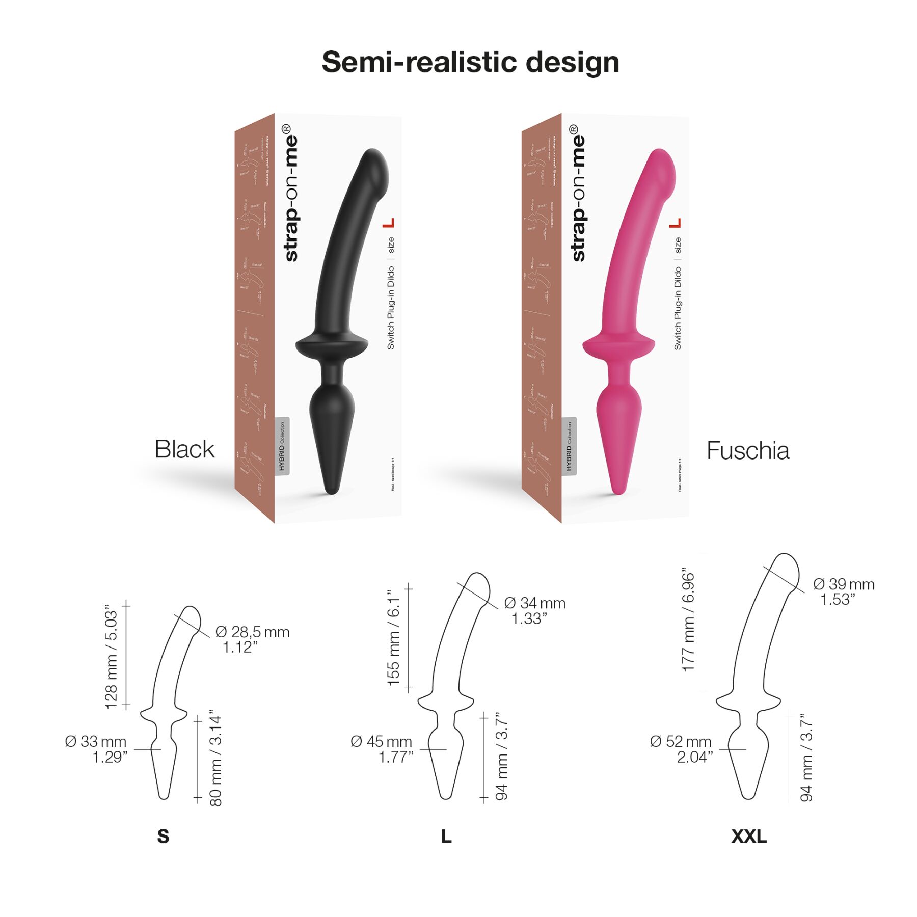 Анальная пробка с дилдо 2в1 Strap-On-Me SWITCH PLUG-IN DILDO Black XXL, диаметр 5,2/3,9 см