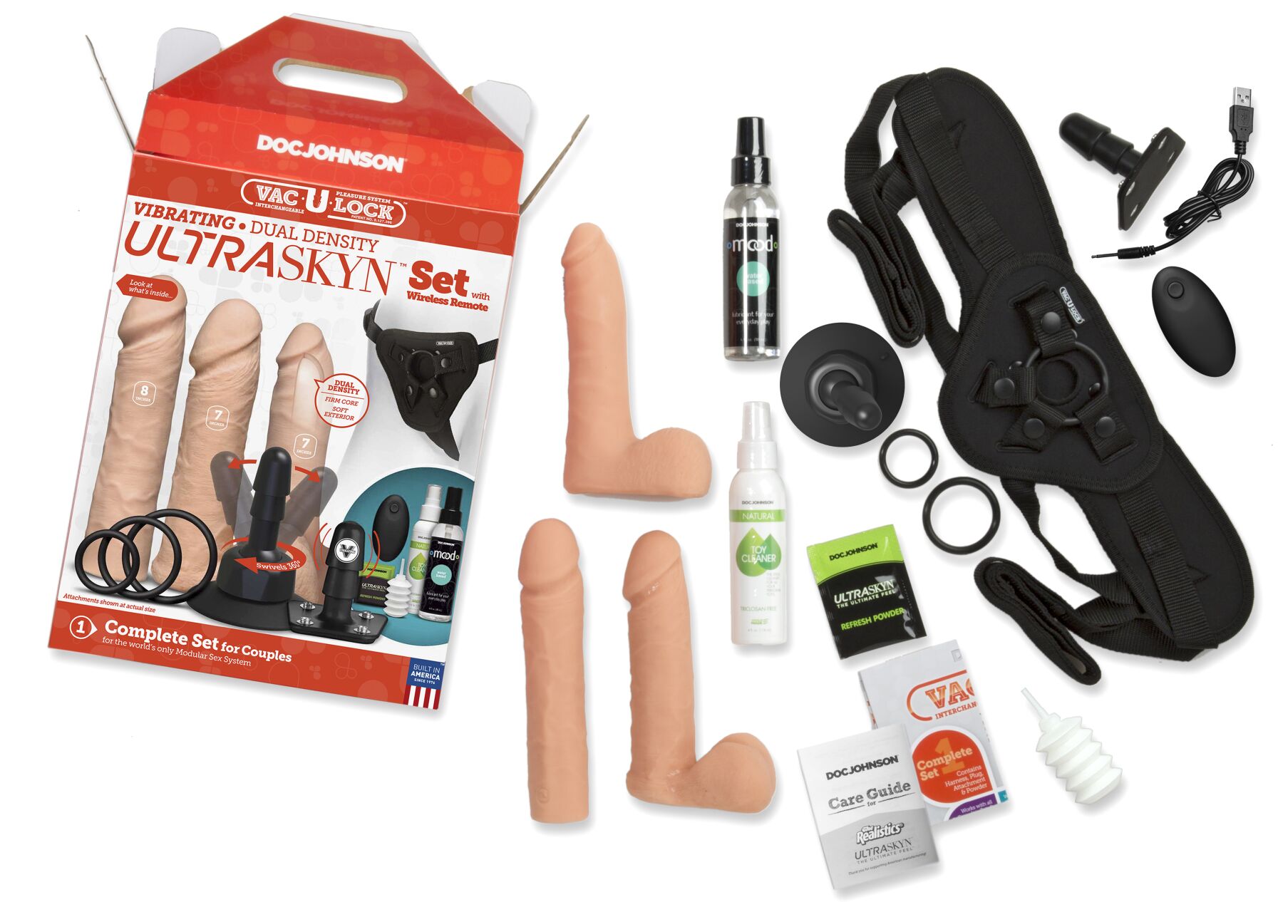 Набор для страпона Doc Johnson Vac-U-Lock VIBRATING Dual Density ULTRASKYN Set (мятая упаковка)