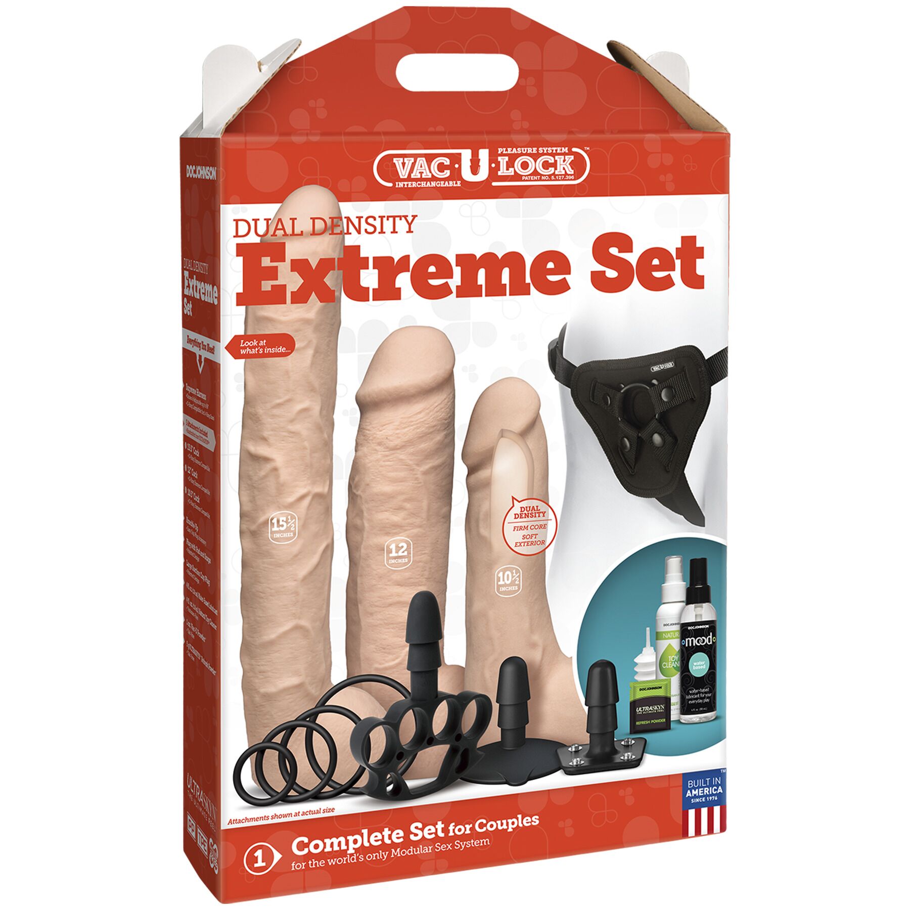 Набор для страпона Doc Johnson Vac-U-Lock Dual Density Extreme Set, диаметр: 7,72 см, 2×6,99 см